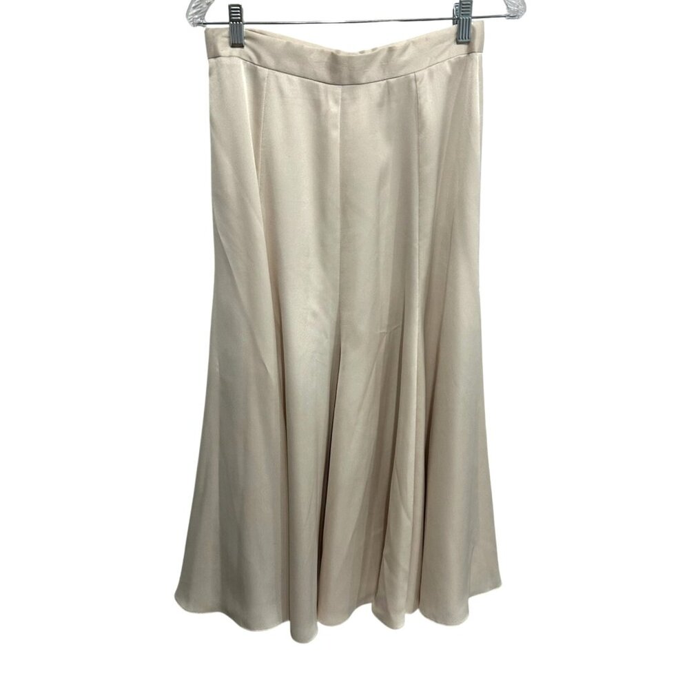 Vintage Lilli Diamond Beige Midi Skirt With Flared Hem Pleated Details Sz 12